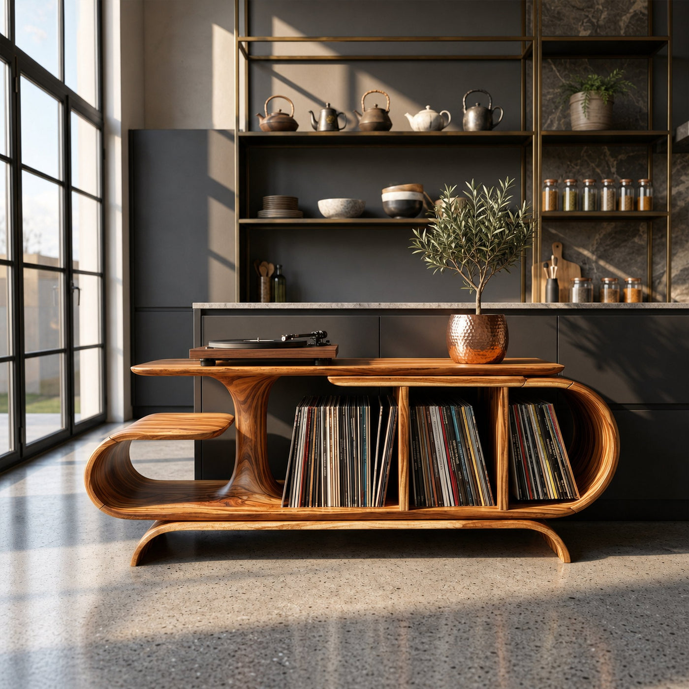 Organic Wave Vinyl Record Cabinet Modern Loft - product view 3