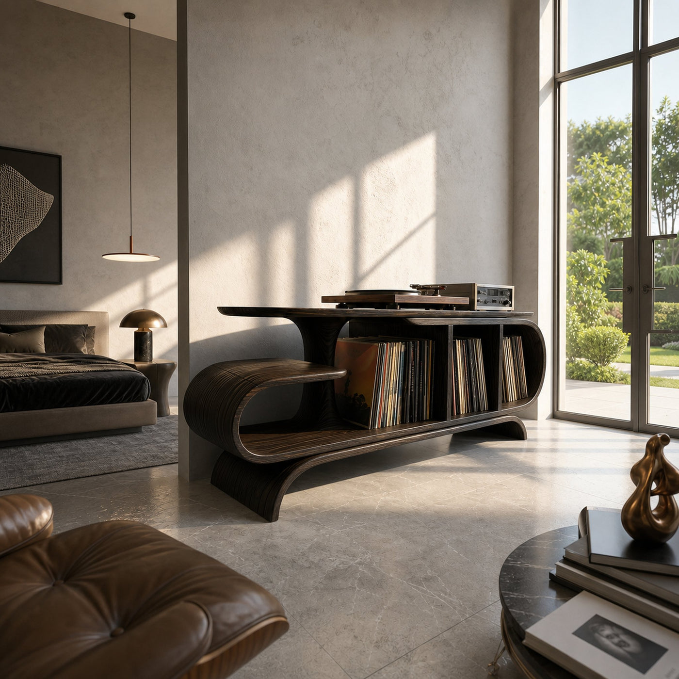 Organic Wave Vinyl Record Cabinet Modern Loft - product view 4