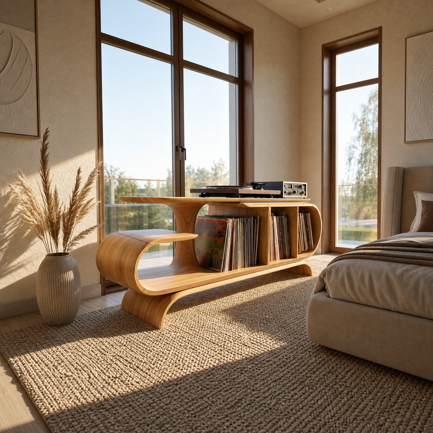 Organic Wave Vinyl Record Cabinet Modern Loft - product view 5