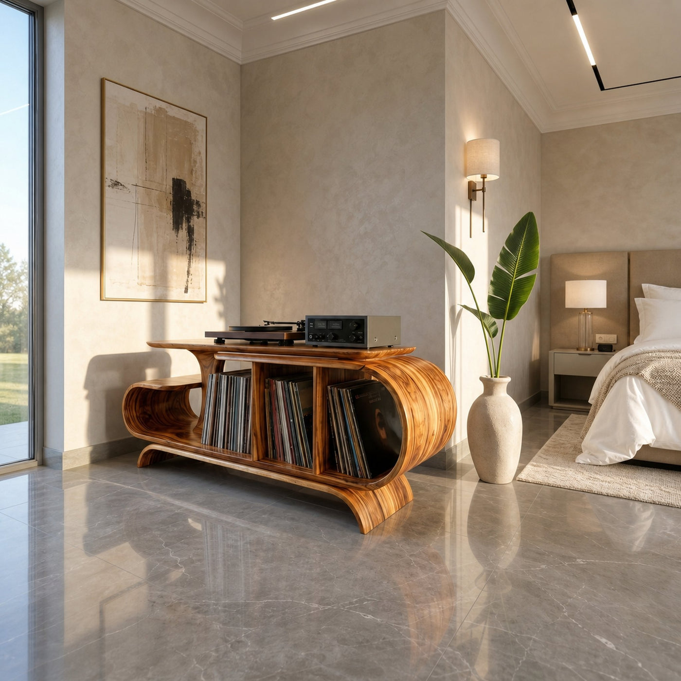 Organic Wave Vinyl Record Cabinet Modern Loft - product view 6