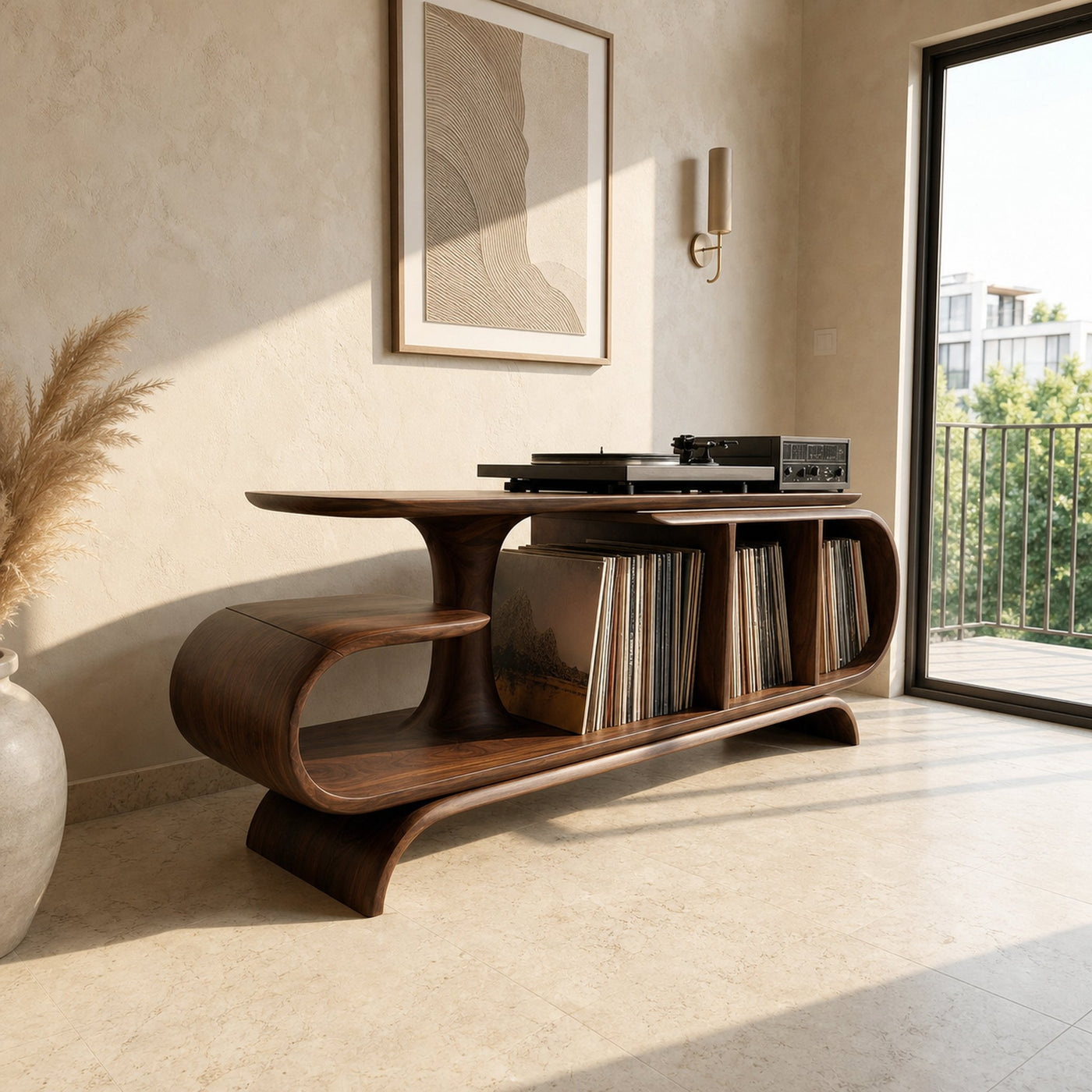 Organic Wave Vinyl Record Cabinet Modern Loft - product view 7