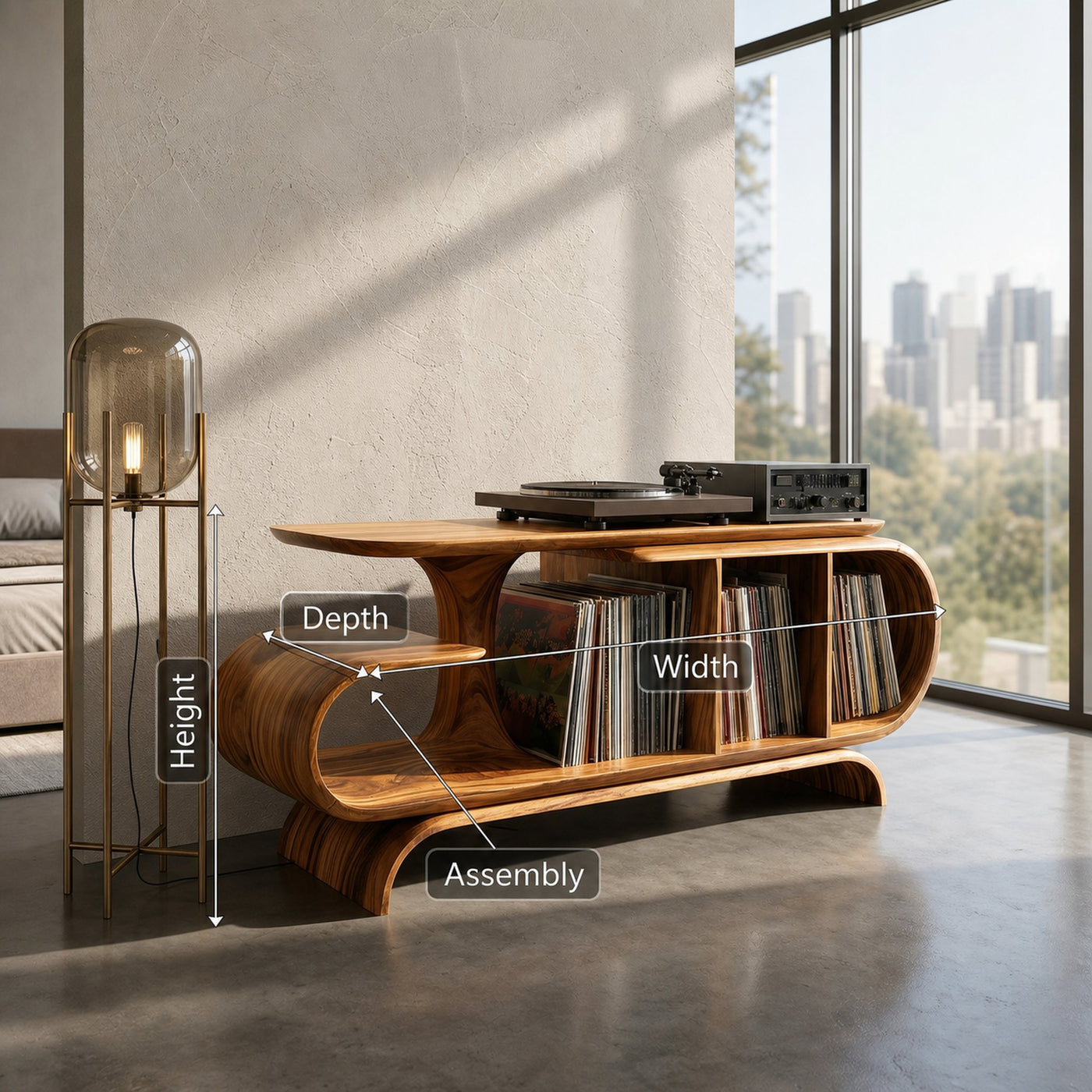 Organic Wave Vinyl Record Cabinet Modern Loft - product view 8