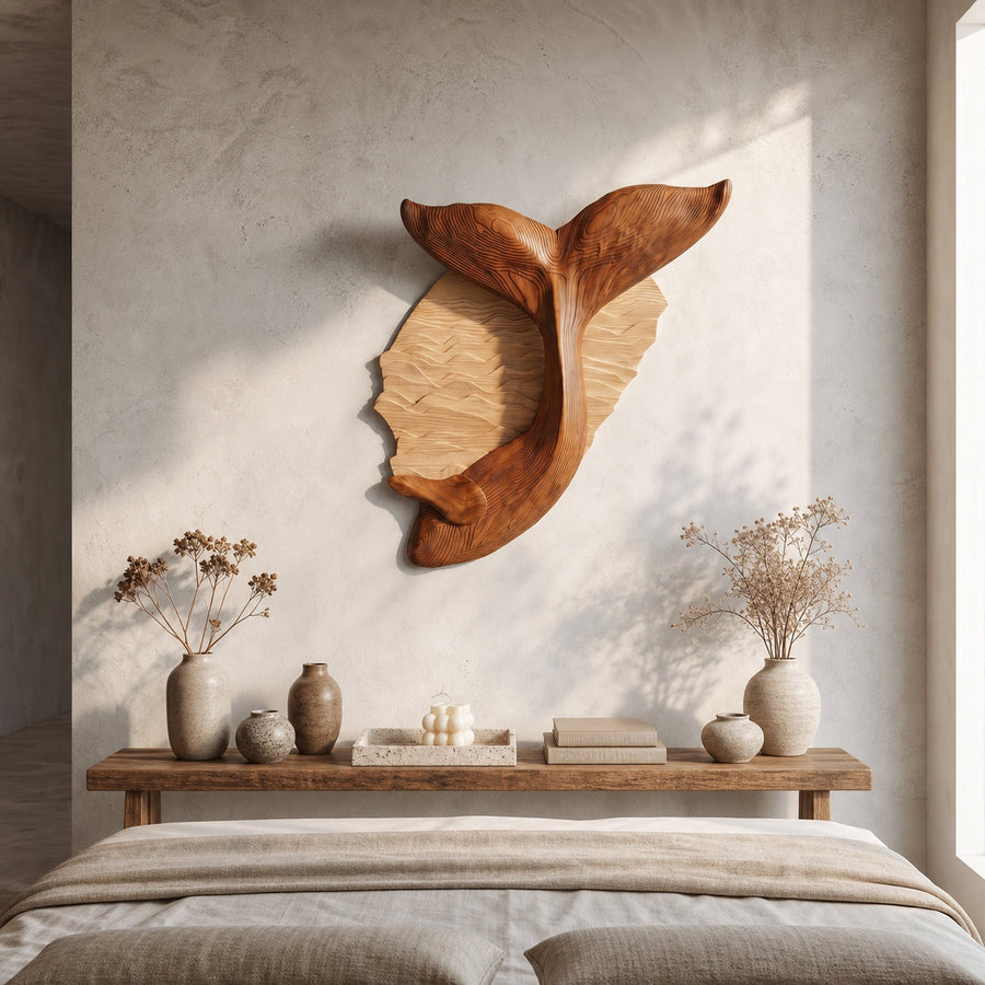 Organic Whale Tail Wooden Wall Art For Bedroom And Living Room
