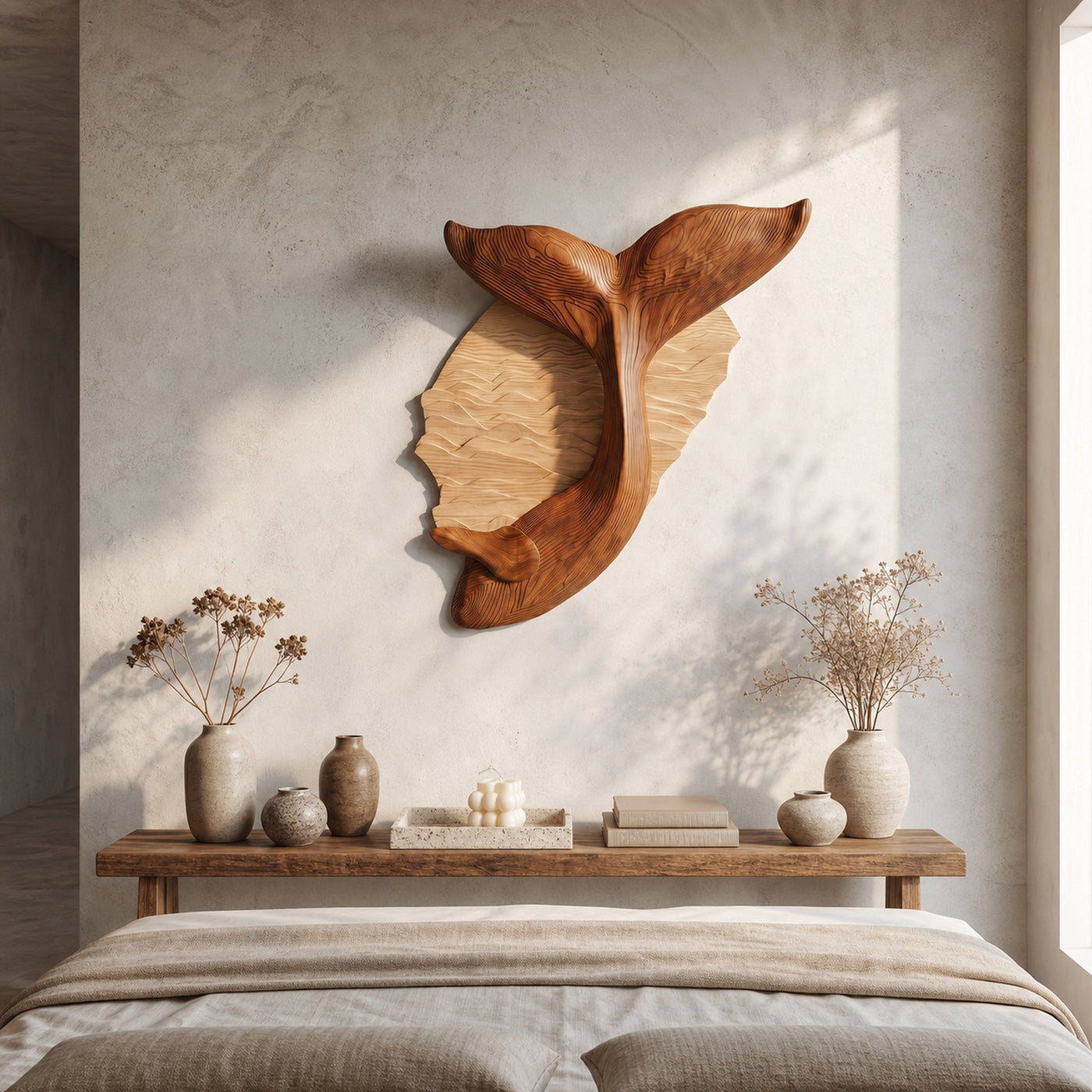 Organic Whale Tail Wooden Wall Art For Bedroom And Living Room