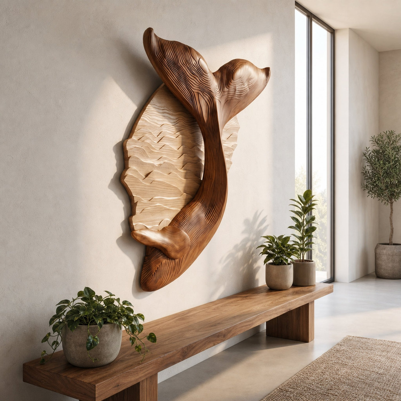 Organic Whale Tail Wooden Wall Art For Bedroom And Living Room - product view 2