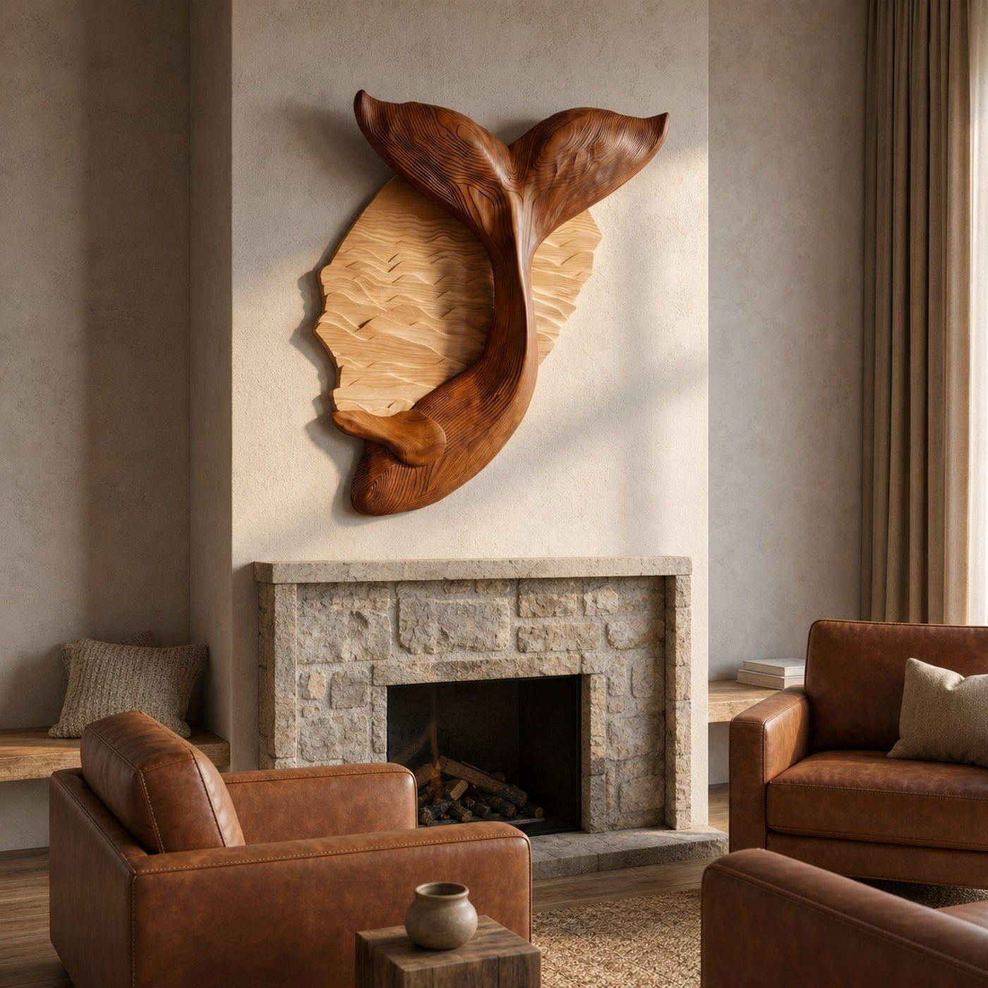 Organic Whale Tail Wooden Wall Art For Bedroom And Living Room - product view 3