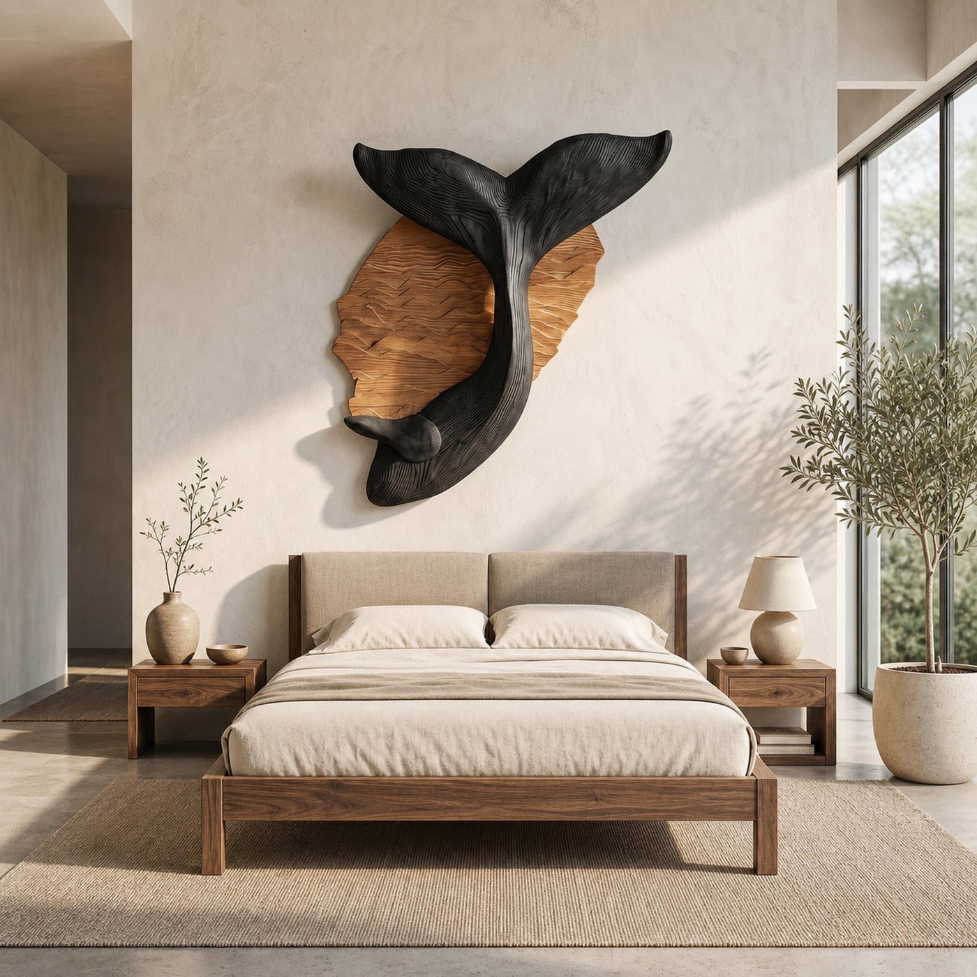 Organic Whale Tail Wooden Wall Art For Bedroom And Living Room - product view 4
