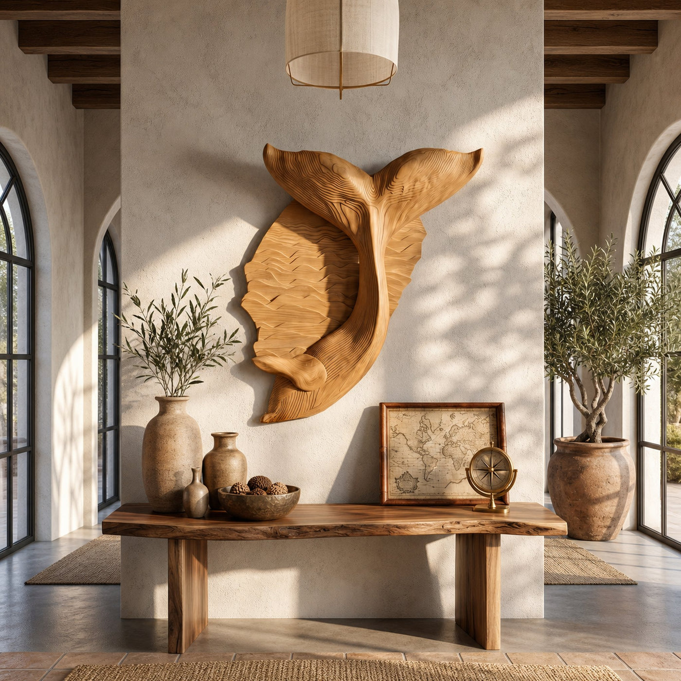 Organic Whale Tail Wooden Wall Art For Bedroom And Living Room - product view 5