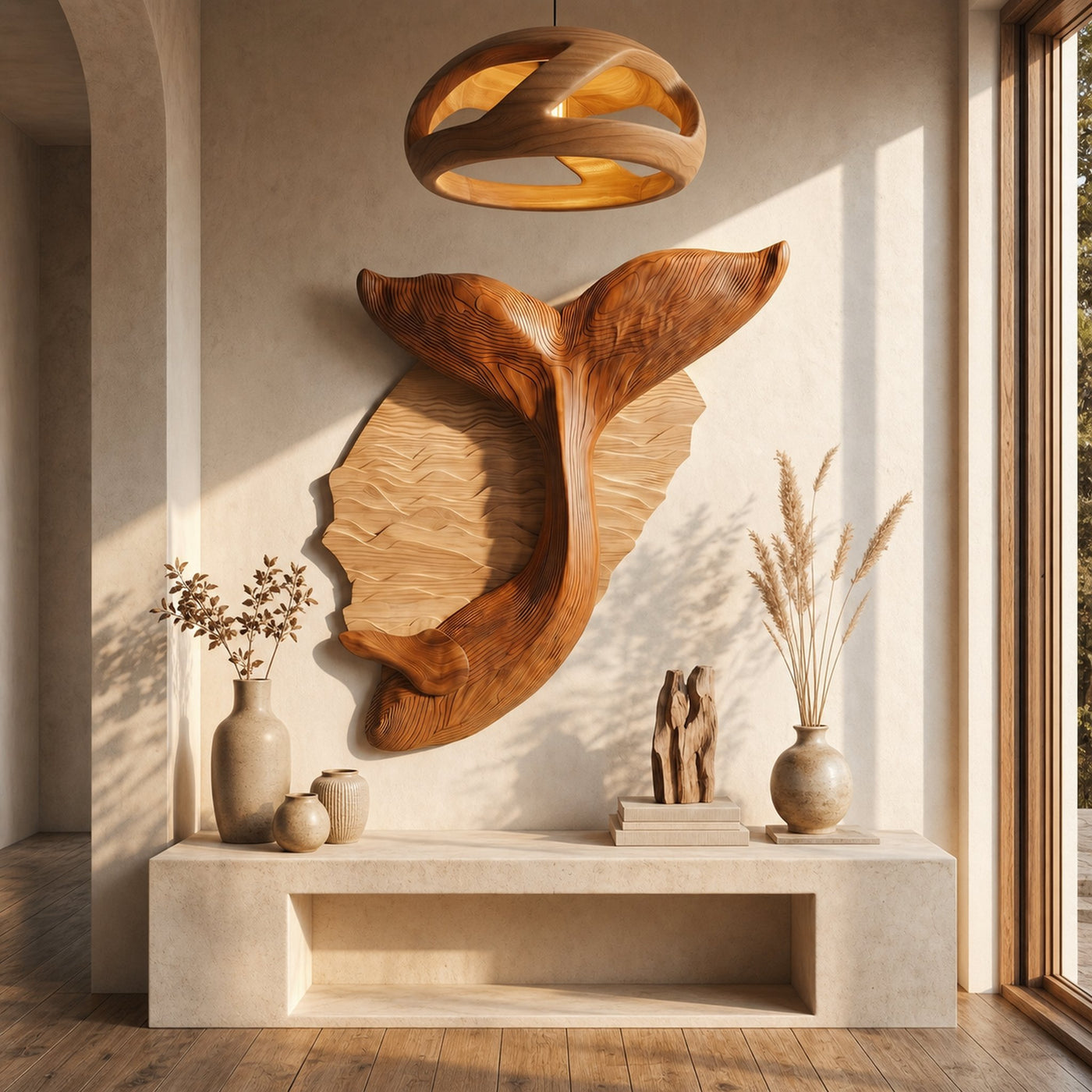 Organic Whale Tail Wooden Wall Art For Bedroom And Living Room - product view 6