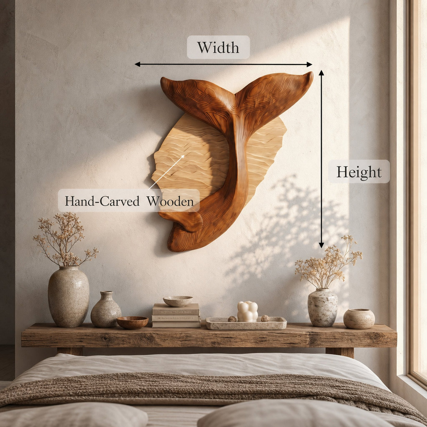 Organic Whale Tail Wooden Wall Art For Bedroom And Living Room - product view 8