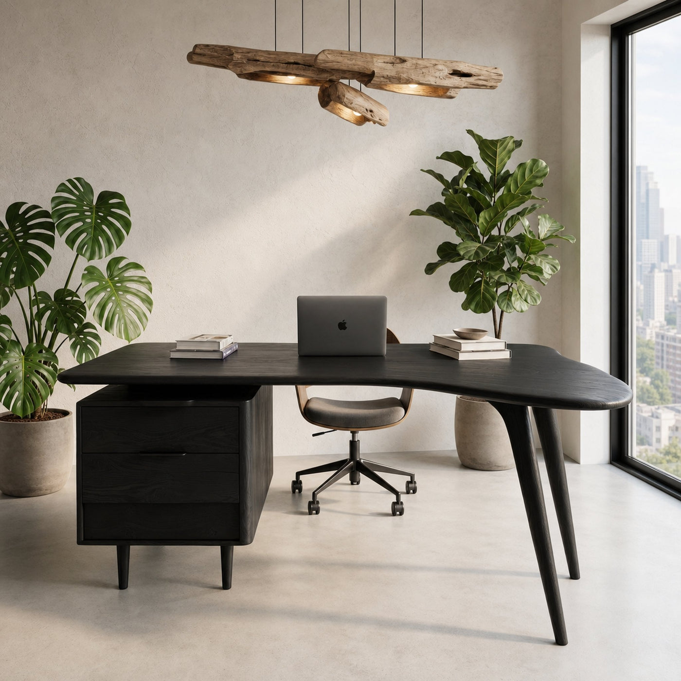 Organic Wooden Desk With Integrated Side Shelves And Built In Drawer Storage For Home Office And Workspace - product view 4