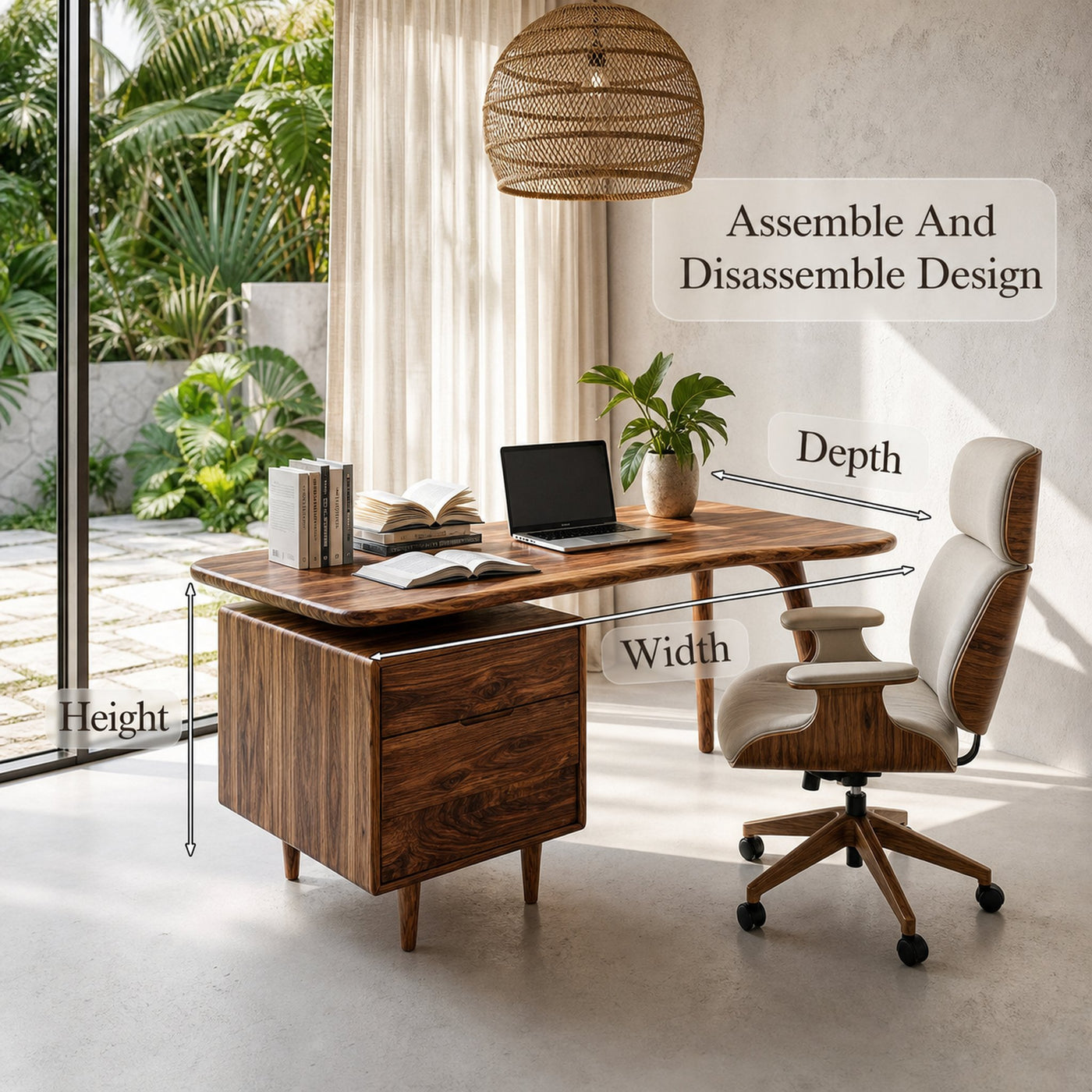 Organic Wooden Desk With Integrated Side Shelves And Built In Drawer Storage For Home Office And Workspace - product view 8