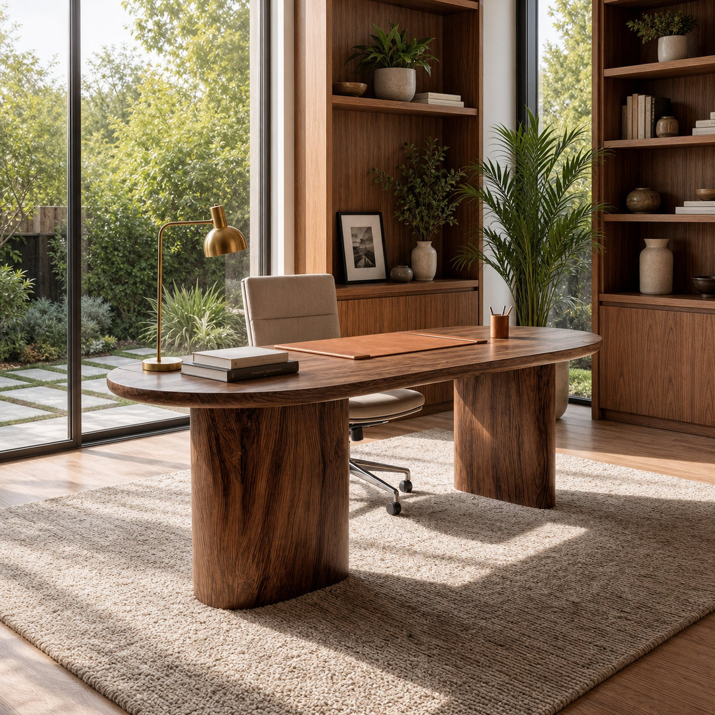 Organic Wooden Desk With Unique Sculptural Design For Living Room
