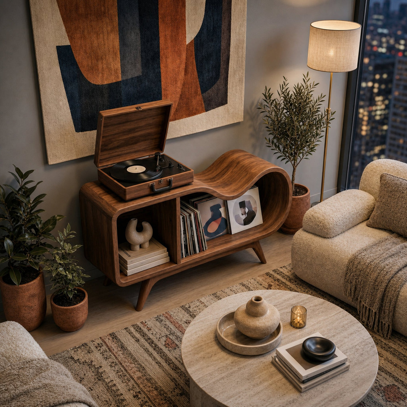 Organic Wooden Record Player Stand For Music Room - product view 3