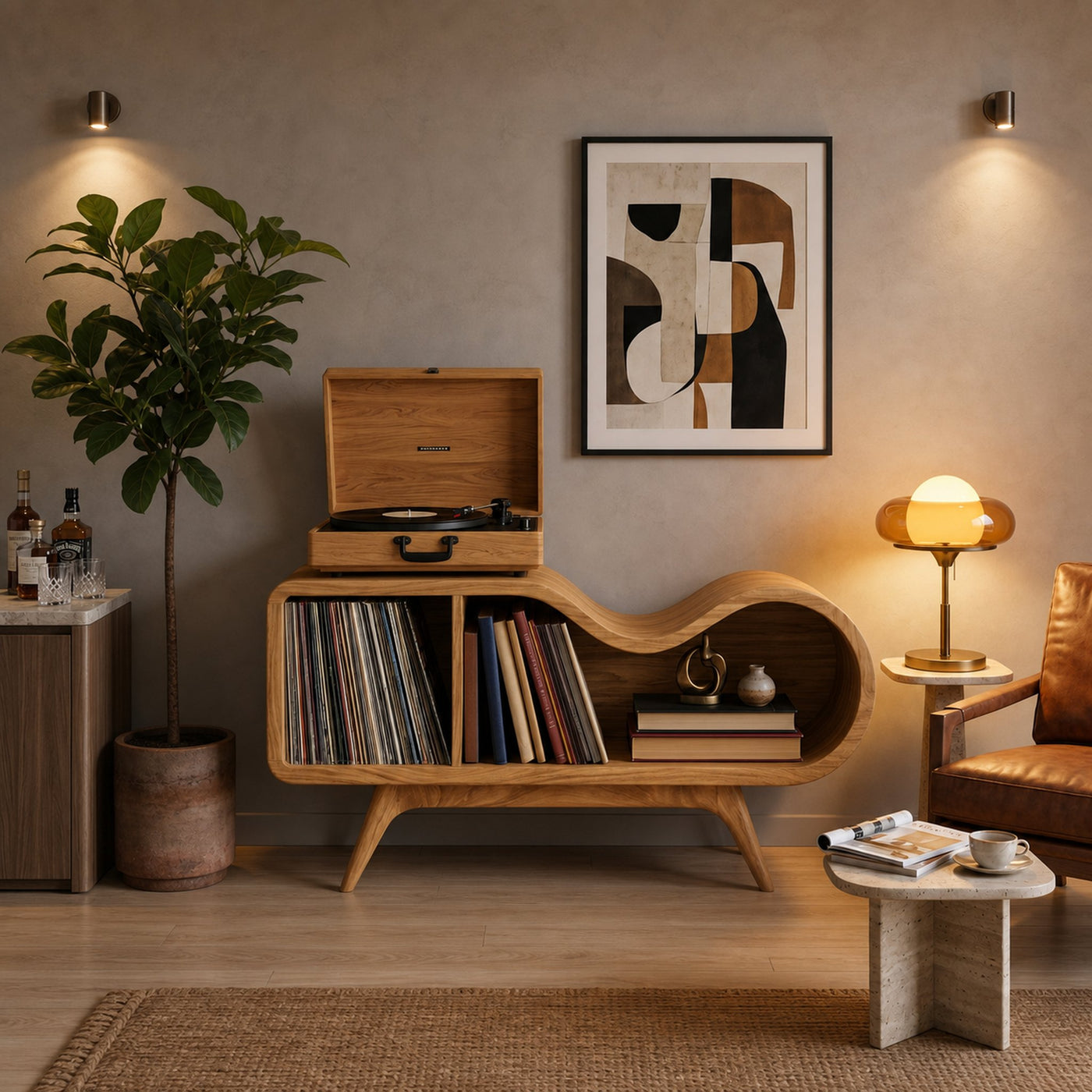 Organic Wooden Record Player Stand For Music Room - product view 5