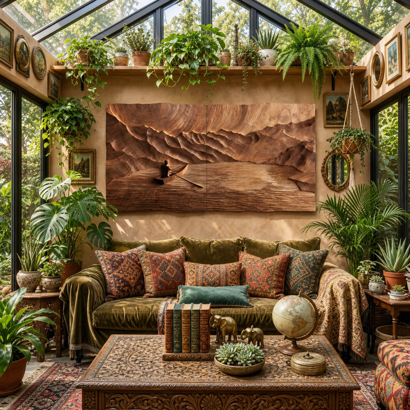 Oversized Round Wood Landscape Art For Japandi Living Room Design - product view 2
