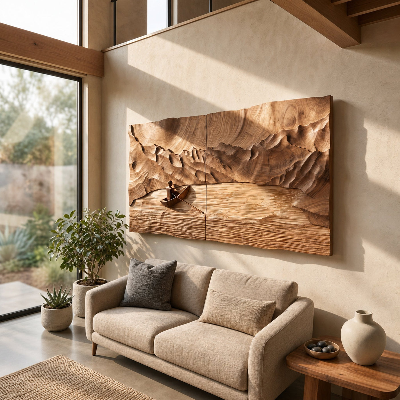 Oversized Round Wood Landscape Art For Japandi Living Room Design - product view 4