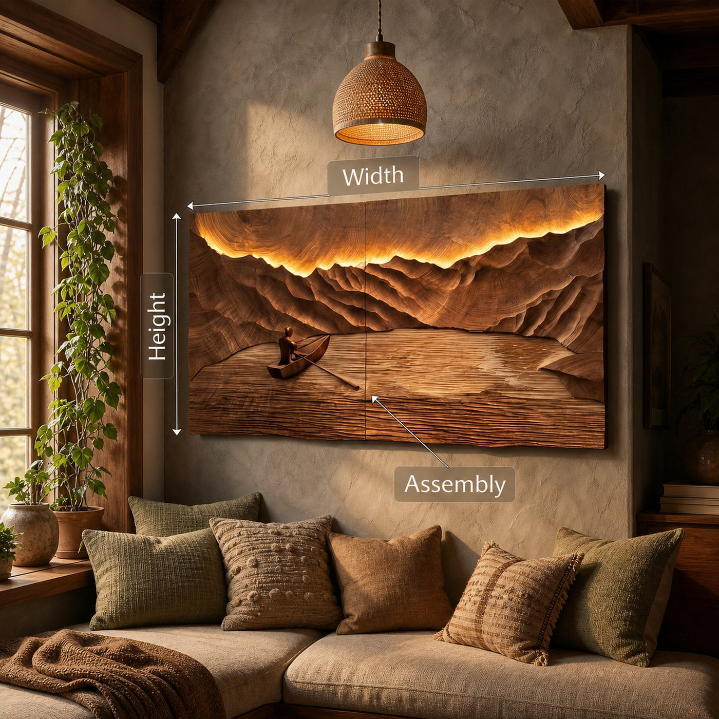 Oversized Round Wood Landscape Art For Japandi Living Room Design - product view 5