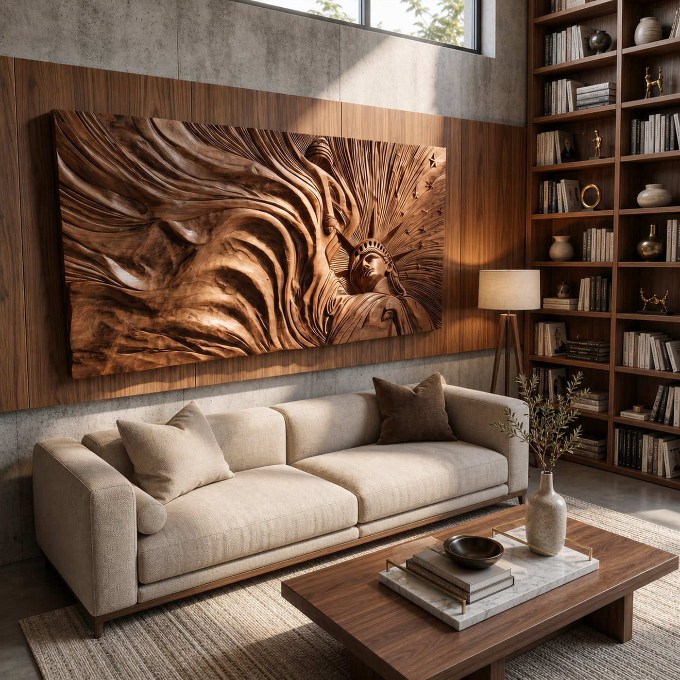 Panoramic Liberty Wood Wall Art Modern Urban Living Room Decor - product view 4
