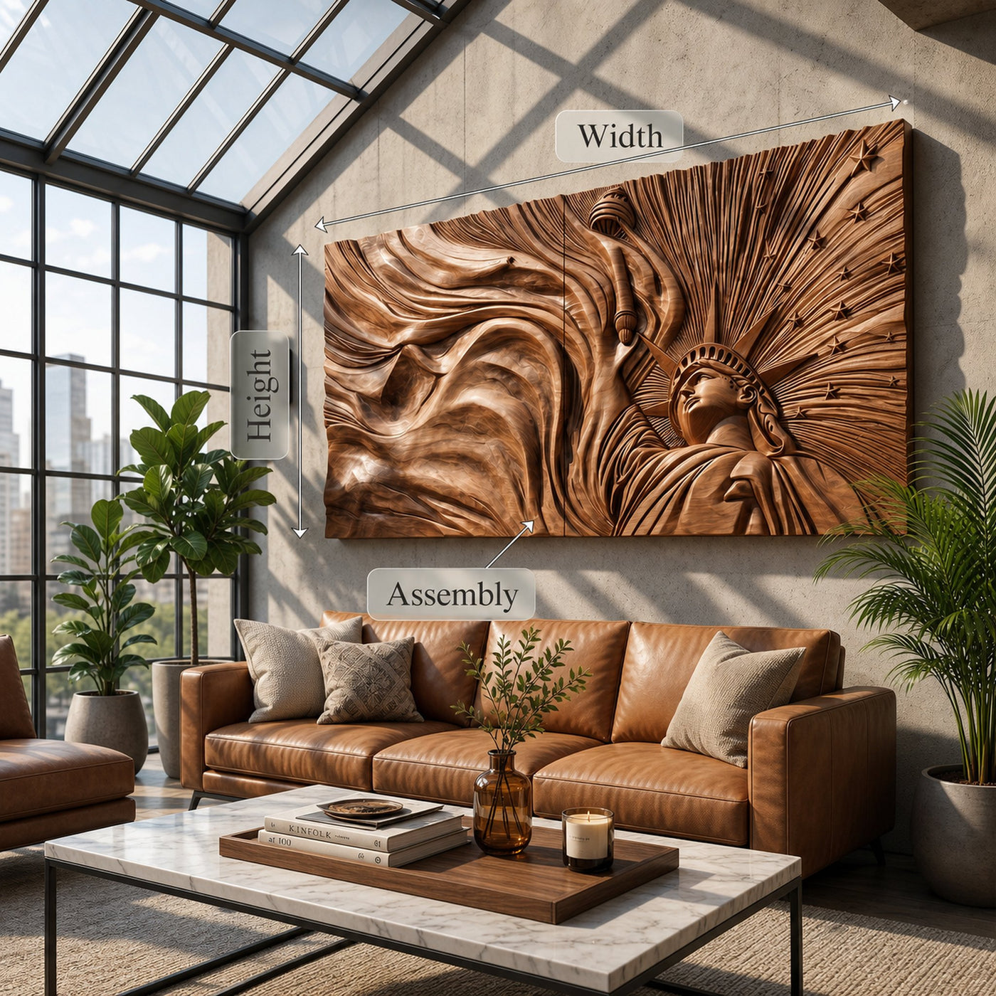 Panoramic Liberty Wood Wall Art Modern Urban Living Room Decor - product view 5