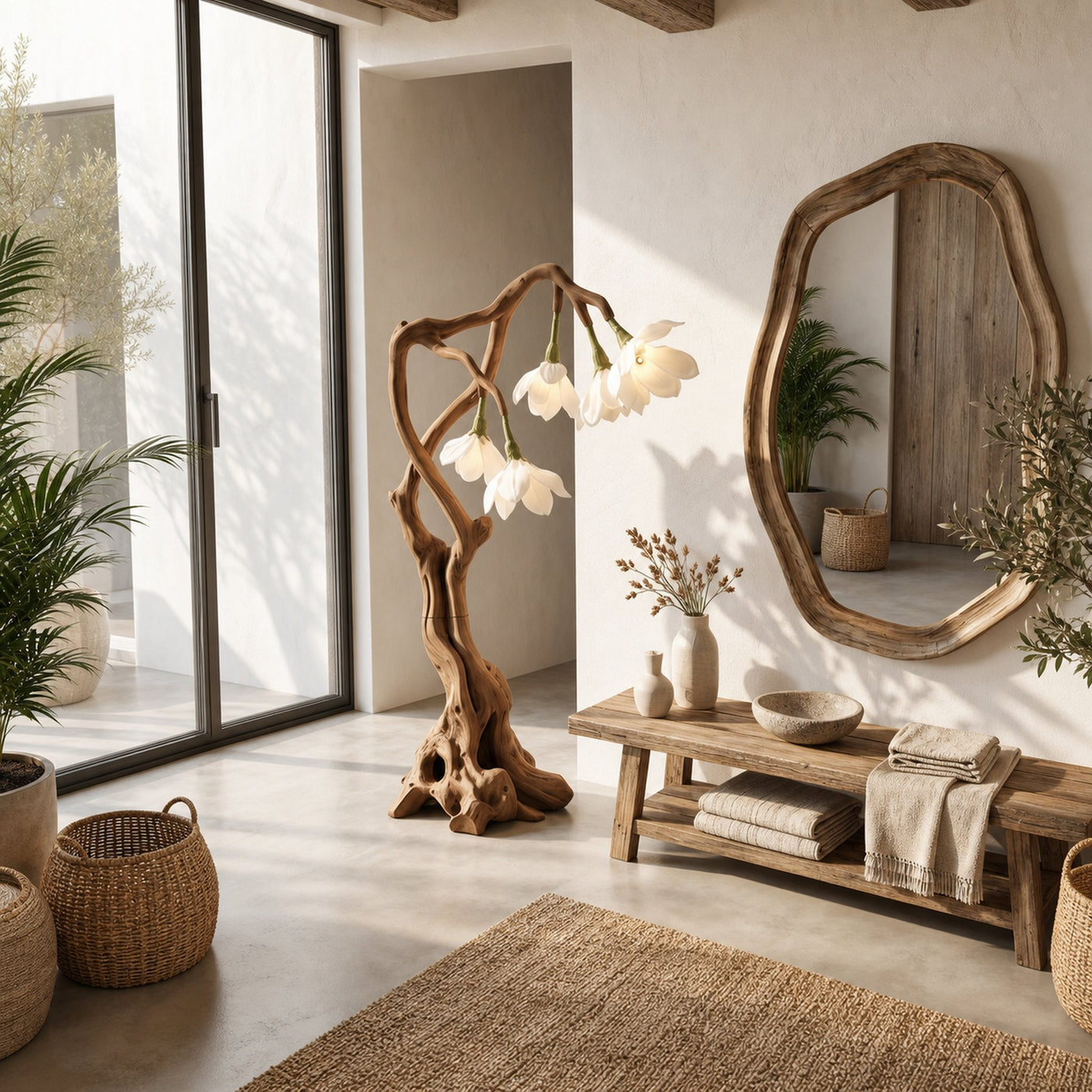 Petal Inspired Floor Lamp With Artistic Wood Base For Living Room And Bedroom - product view 2