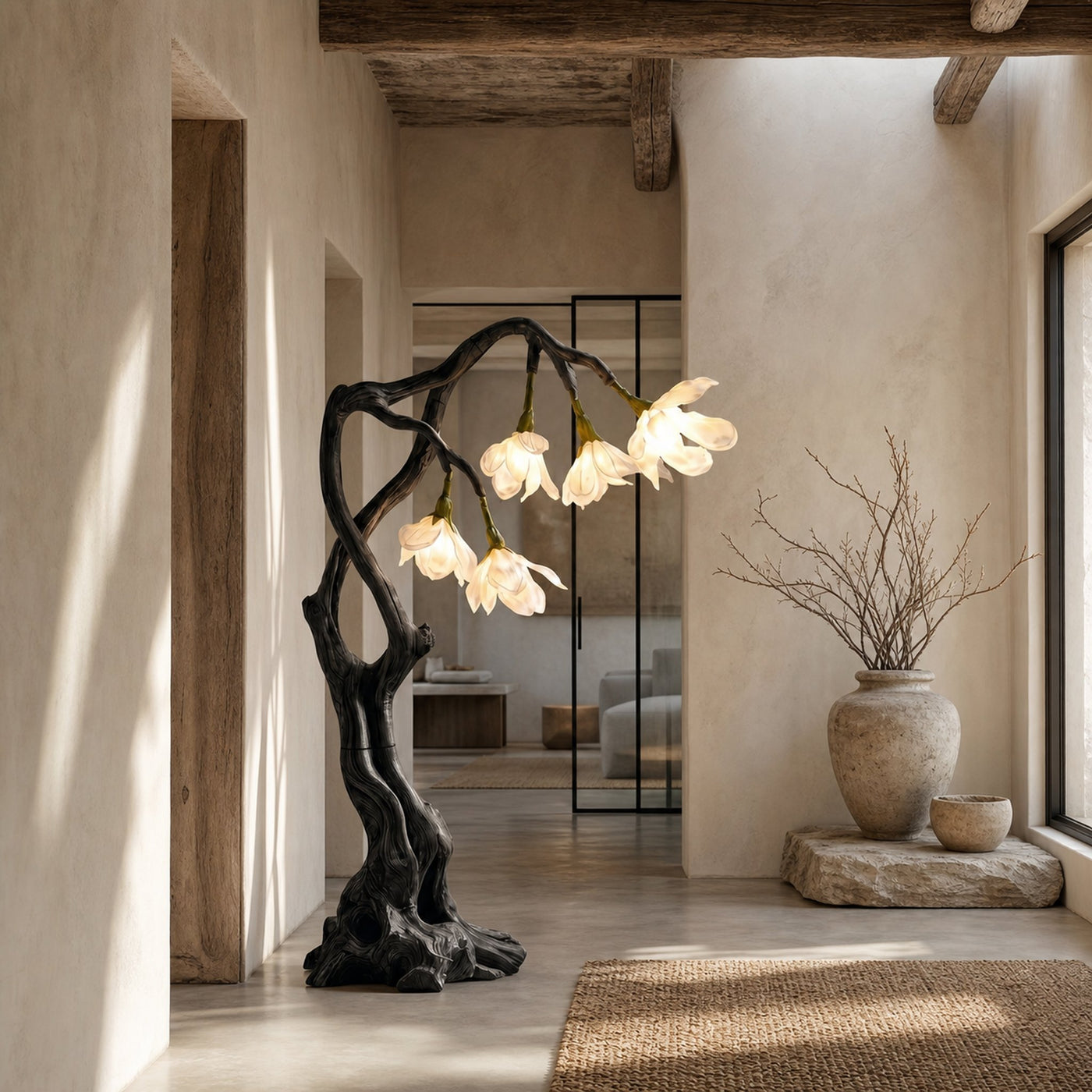 Petal Inspired Floor Lamp With Artistic Wood Base For Living Room And Bedroom - product view 4
