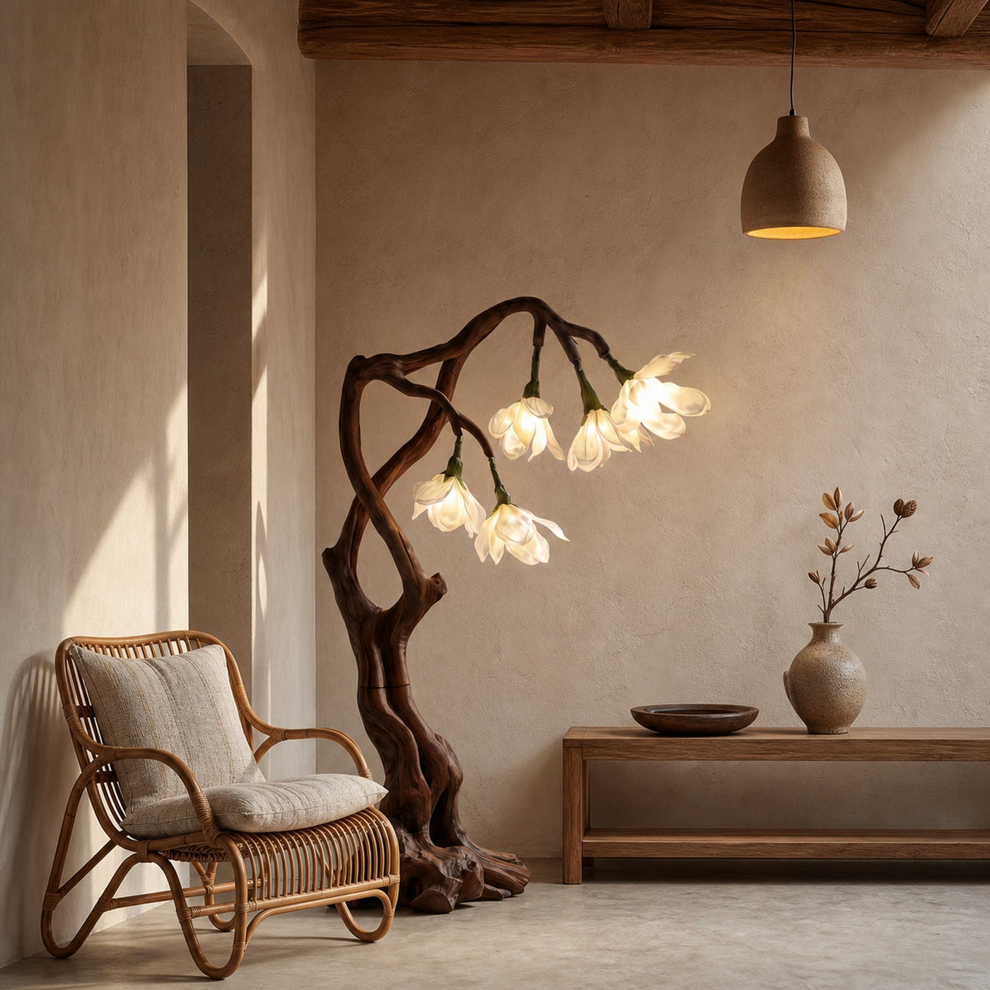 Petal Inspired Floor Lamp With Artistic Wood Base For Living Room And Bedroom - product view 7