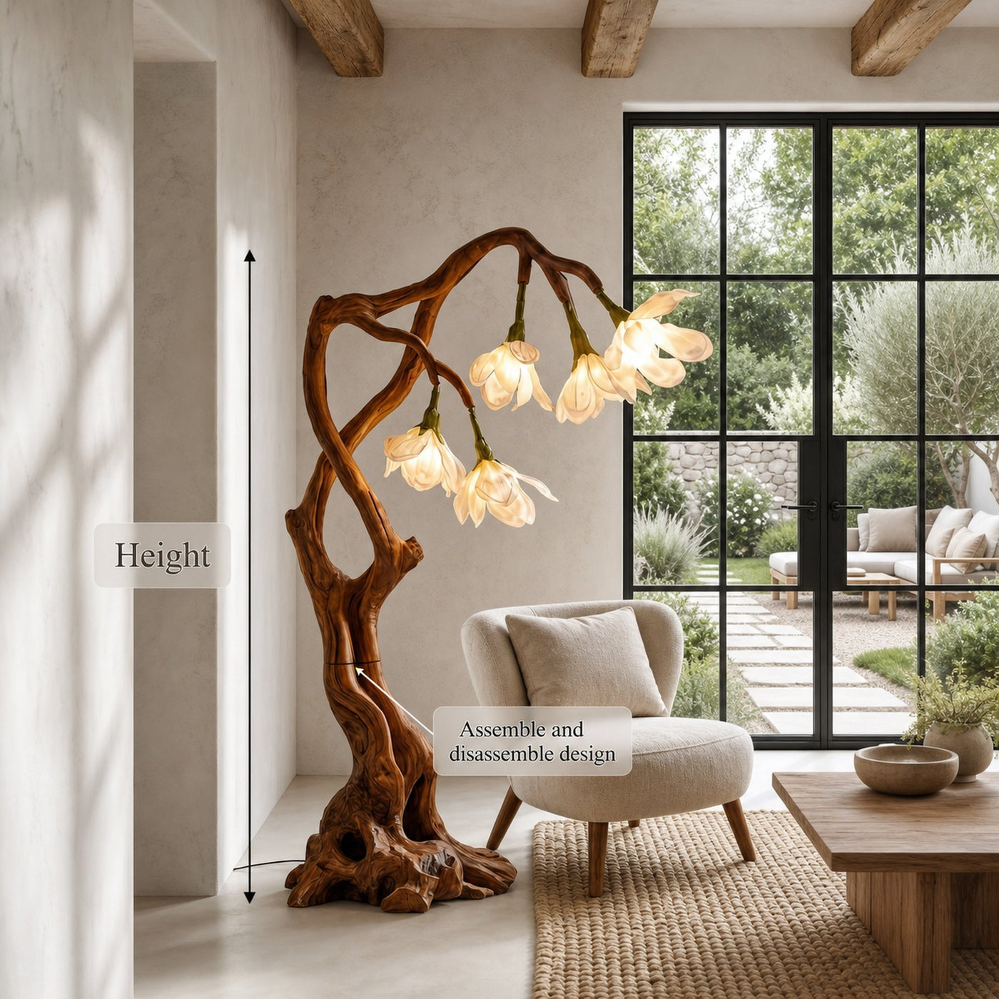 Petal Inspired Floor Lamp With Artistic Wood Base For Living Room And Bedroom - product view 8