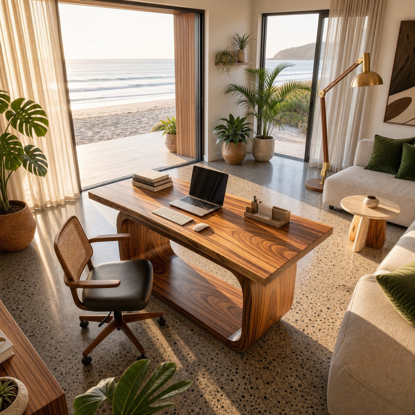 Resort Style Executive Desk With Curved Base For Ocean View Bedroom - product view 2