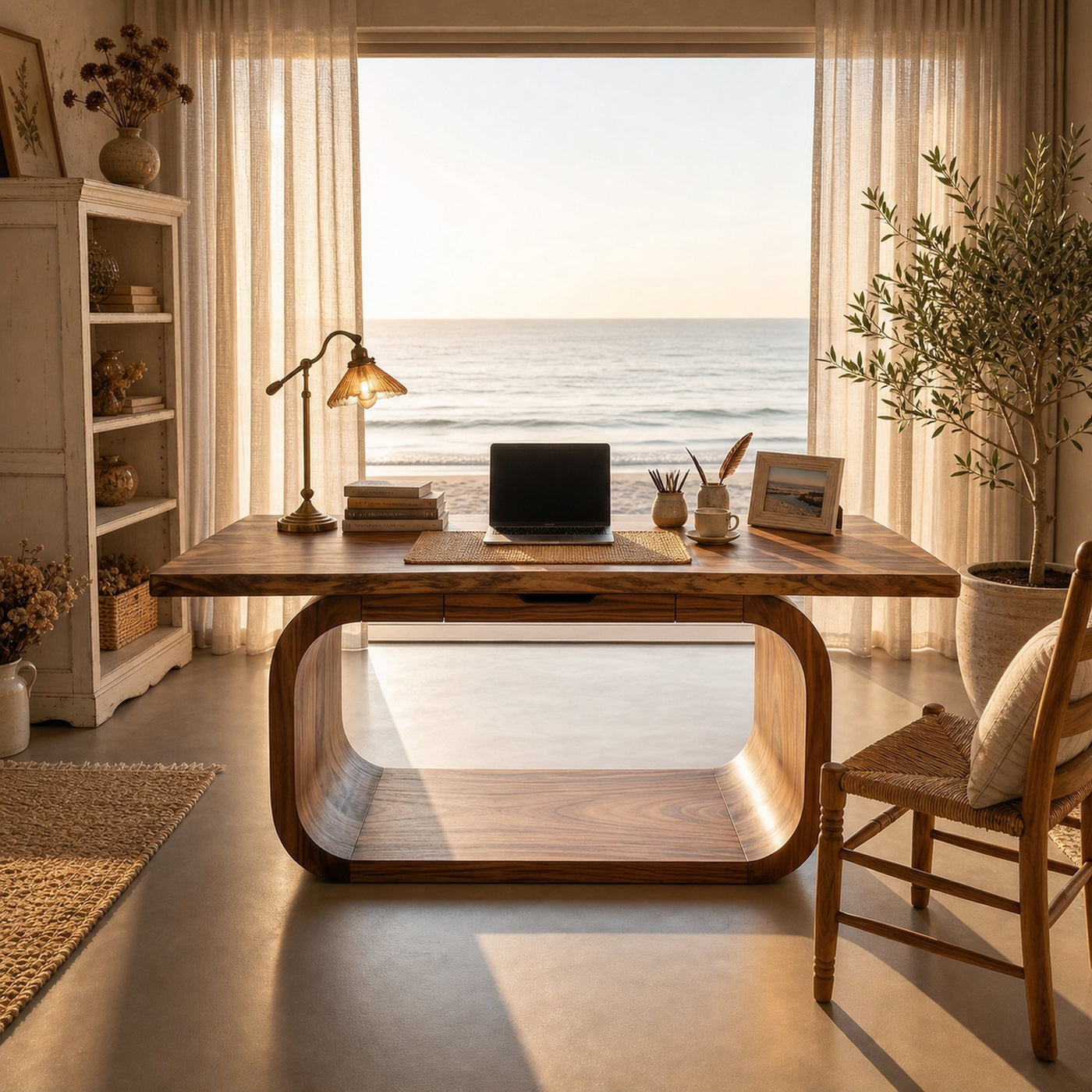 Resort Style Executive Desk With Curved Base For Ocean View Bedroom - product view 3