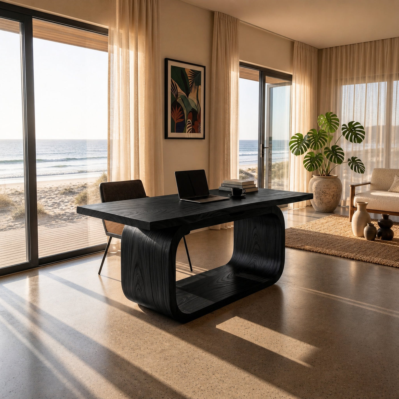 Resort Style Executive Desk With Curved Base For Ocean View Bedroom - product view 4