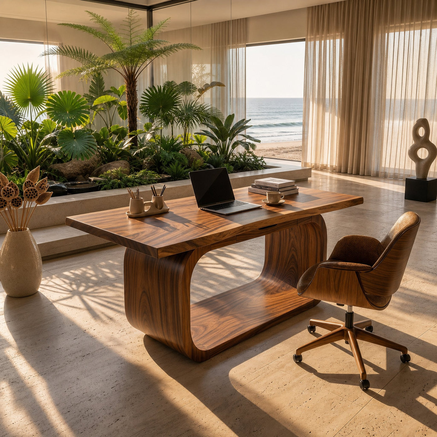 Resort Style Executive Desk With Curved Base For Ocean View Bedroom - product view 6