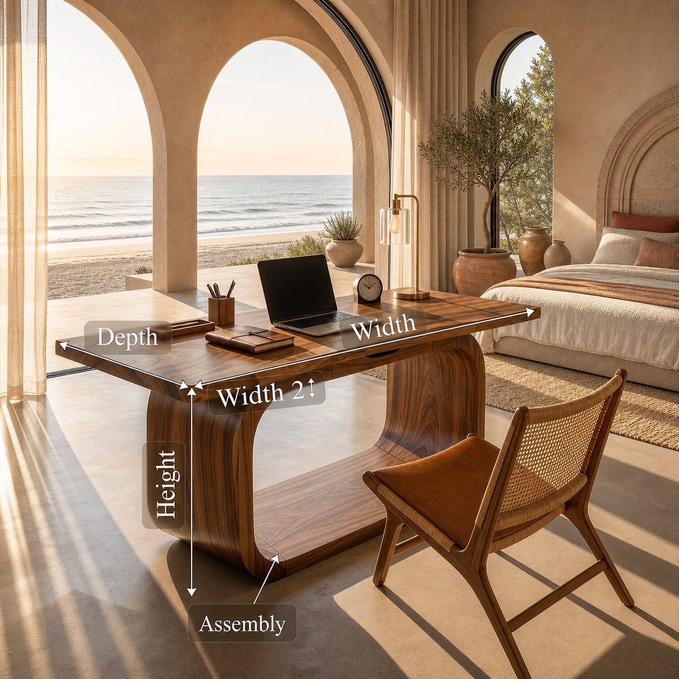 Resort Style Executive Desk With Curved Base For Ocean View Bedroom - product view 8