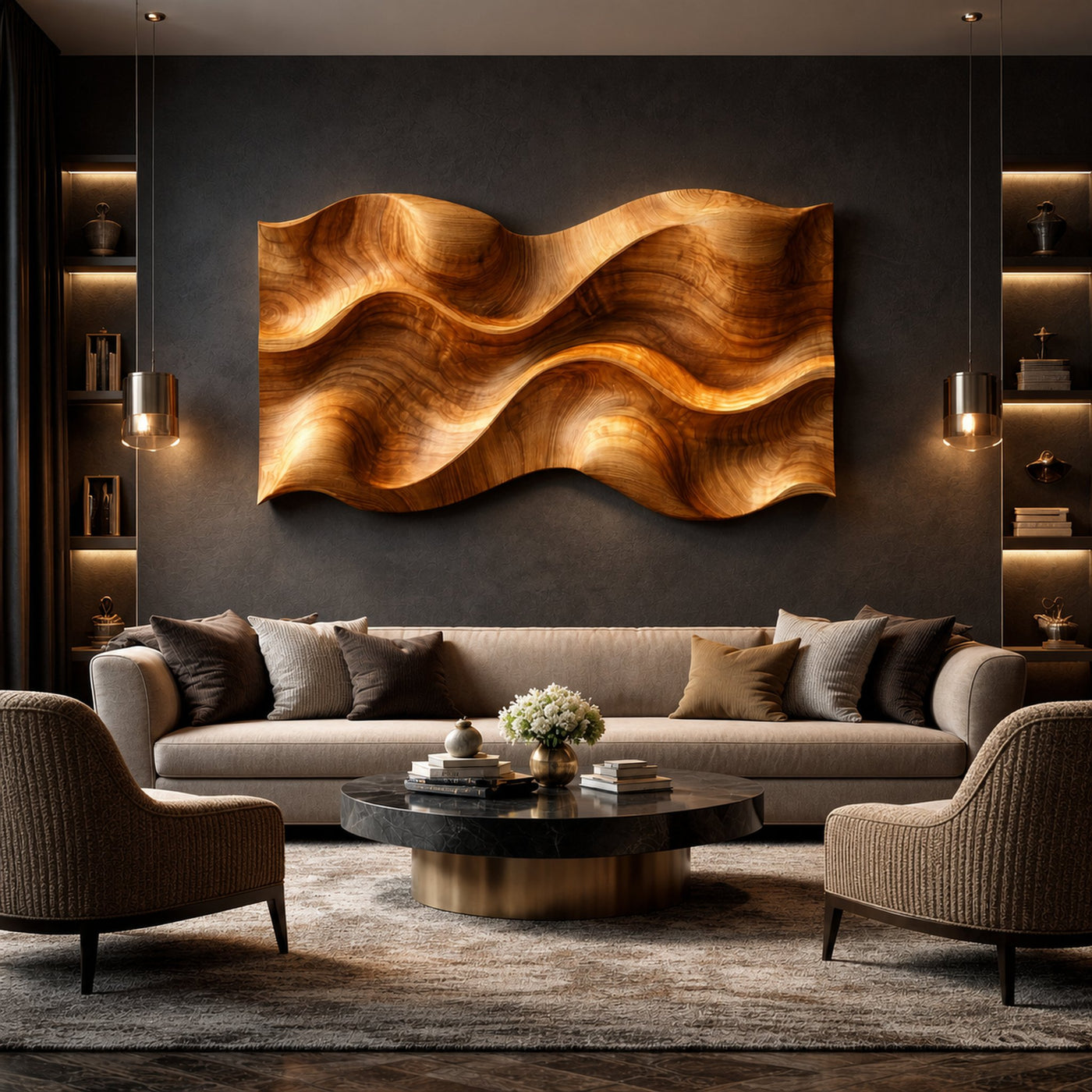 Ripple Grain Solid Wood Wall Art Organic Modern Interior Decor - product view 2