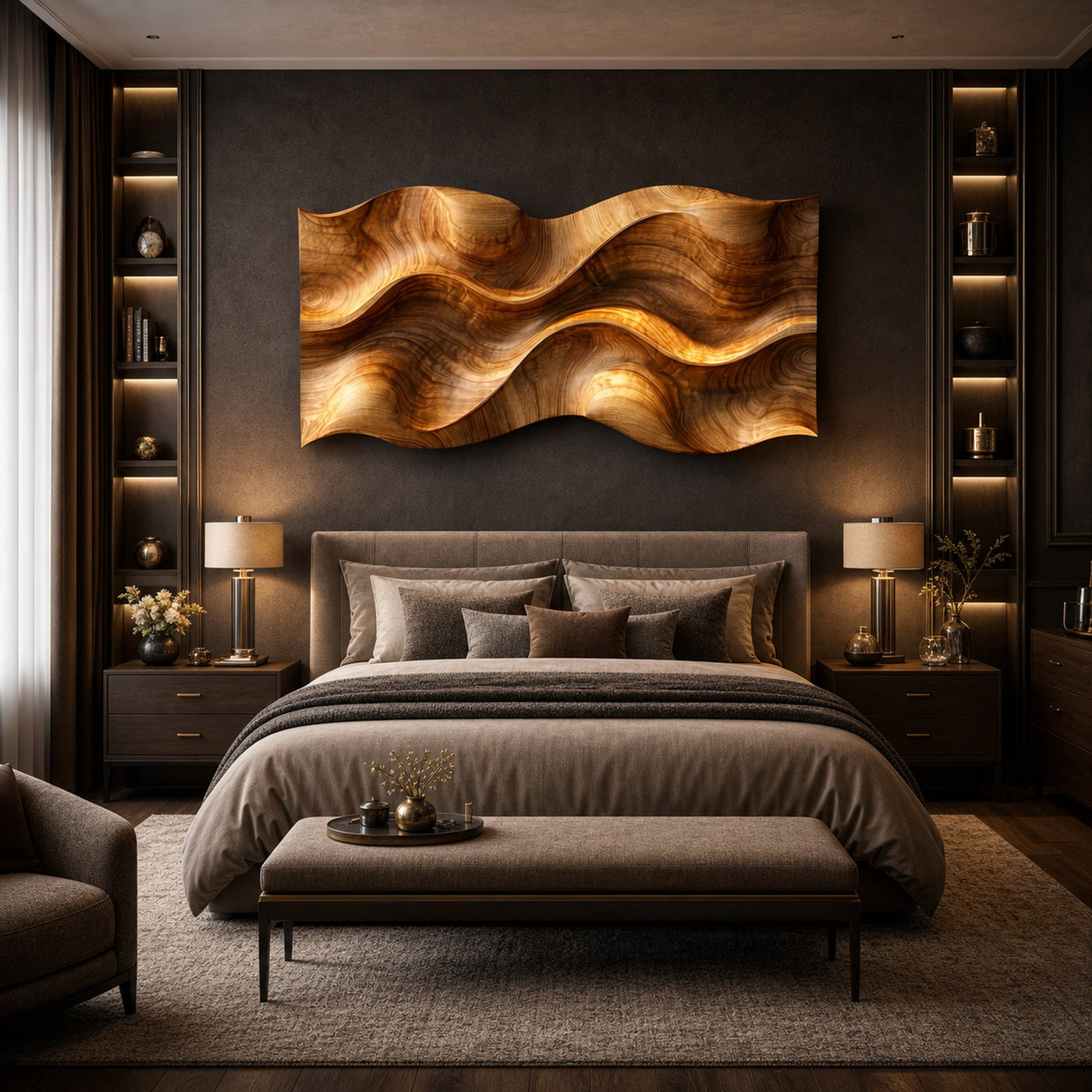 Ripple Grain Solid Wood Wall Art Organic Modern Interior Decor - product view 3