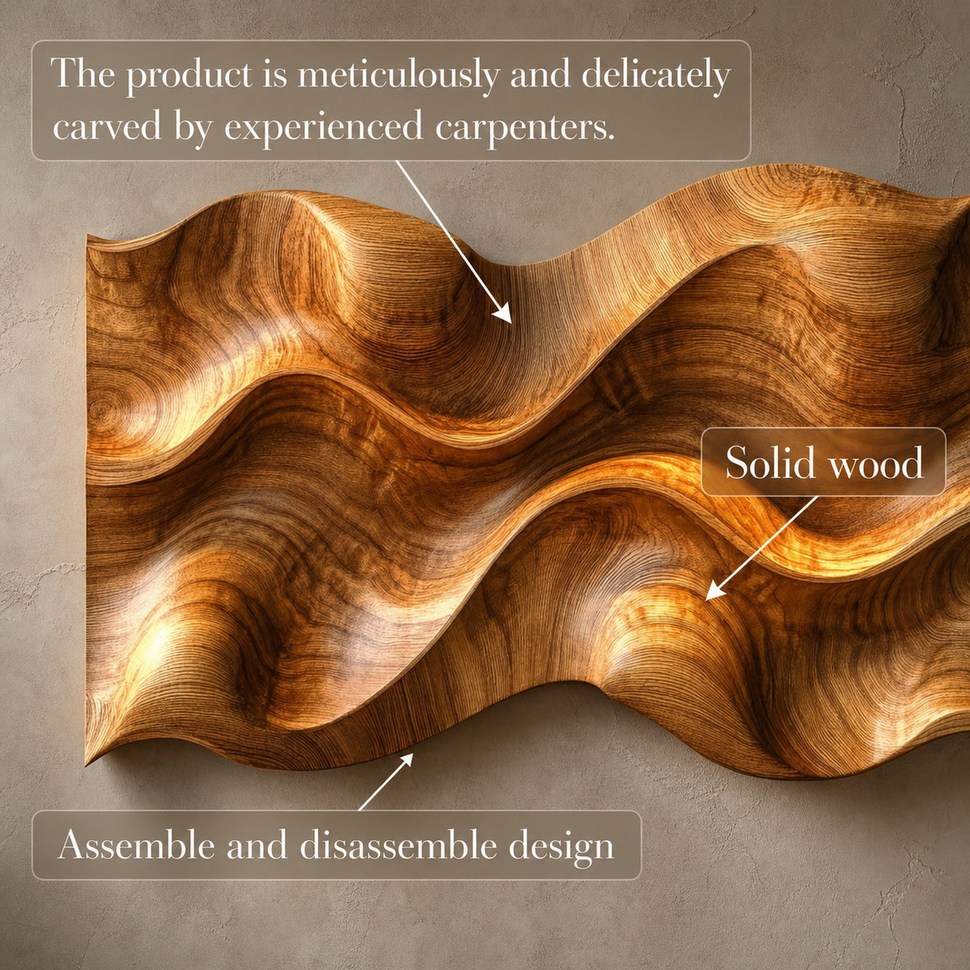 Ripple Grain Solid Wood Wall Art Organic Modern Interior Decor - product view 4