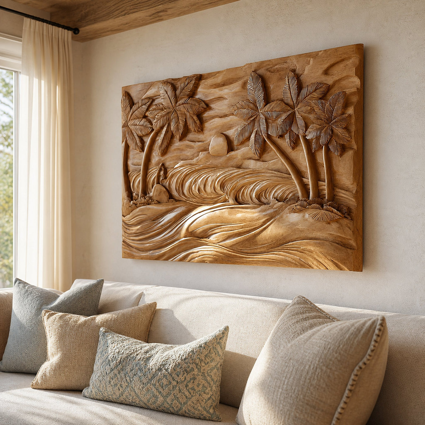 Round Ocean Wave Wood Wall Art For Luxury Coastal Interiors