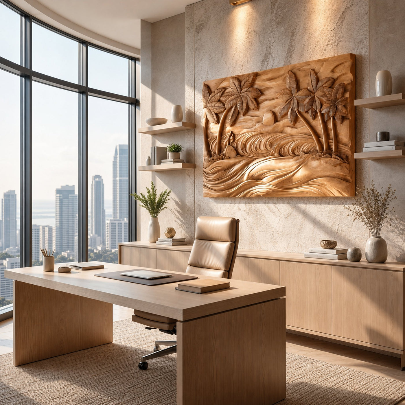 Round Ocean Wave Wood Wall Art For Luxury Coastal Interiors - product view 2