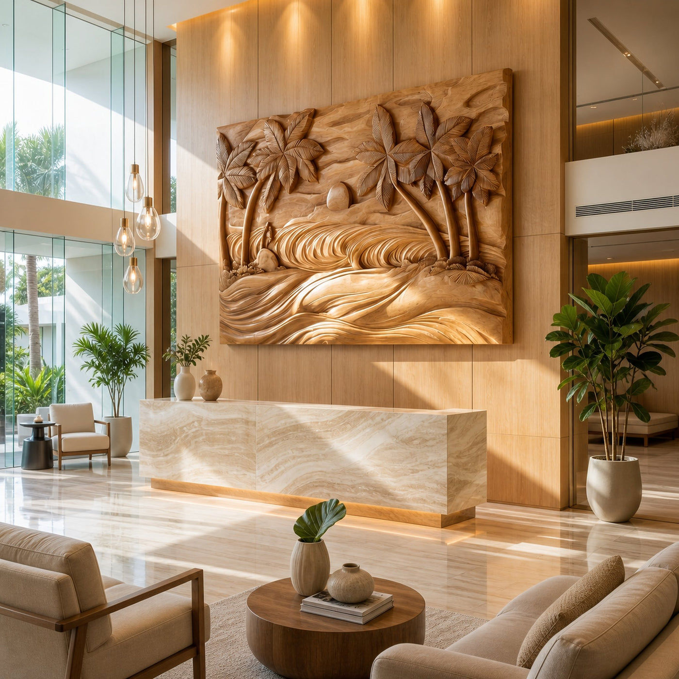 Round Ocean Wave Wood Wall Art For Luxury Coastal Interiors - product view 3