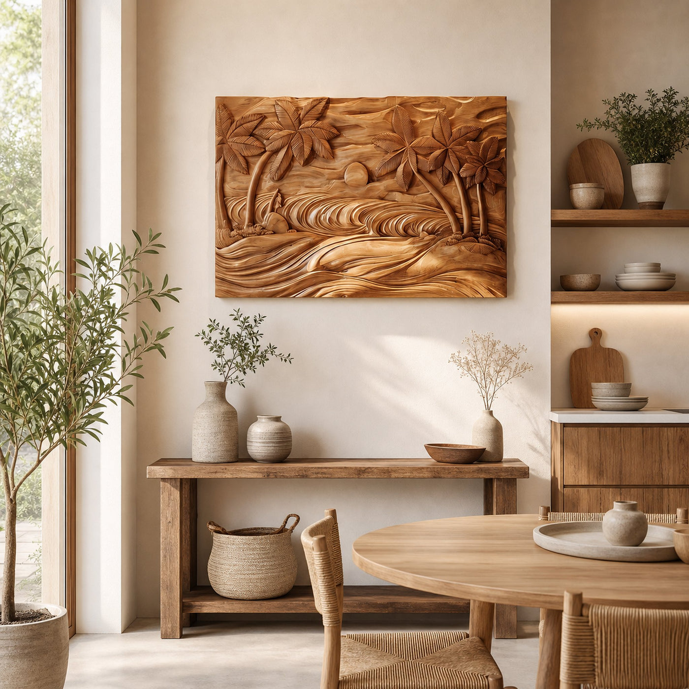 Round Ocean Wave Wood Wall Art For Luxury Coastal Interiors - product view 4