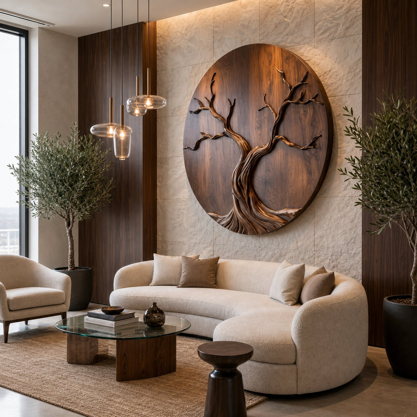 Round Tree Wall Decor For Living Room Sculptural Wood Artwork - product view 3