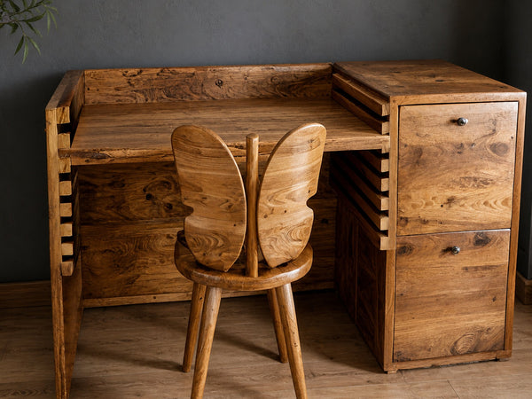 Rustic Adjustable Natural Wood Study Desk For Kids In Playroom Bedroom And Home Office