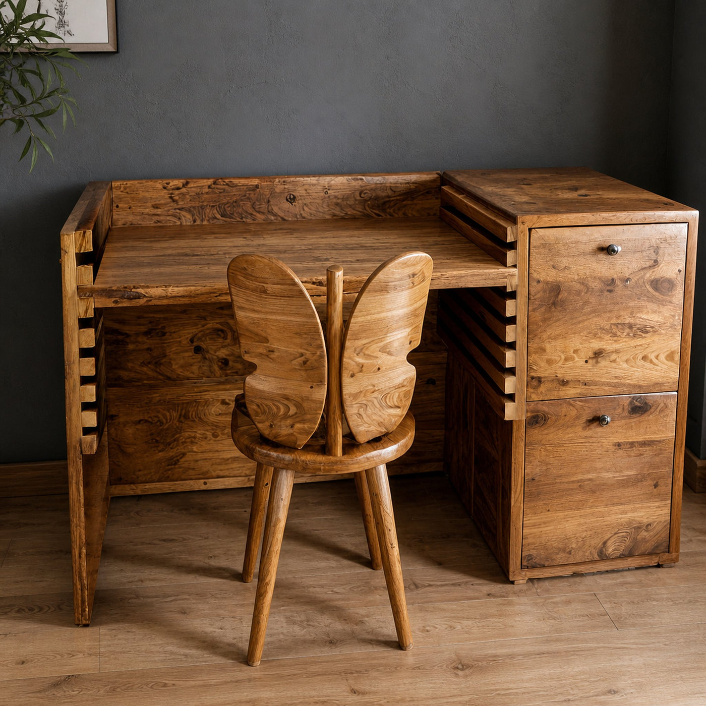 Rustic Adjustable Natural Wood Study Desk For Kids In Playroom Bedroom And Home Office