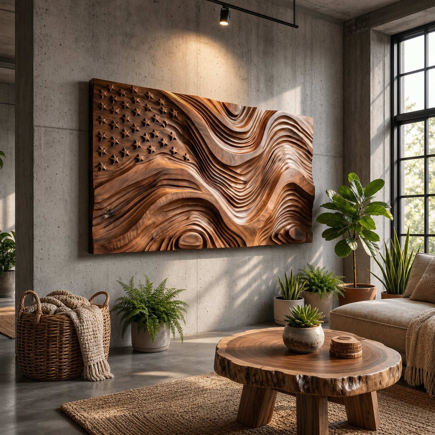 Rustic American Flag Wall Panel With Wave Relief For Living Room - product view 3