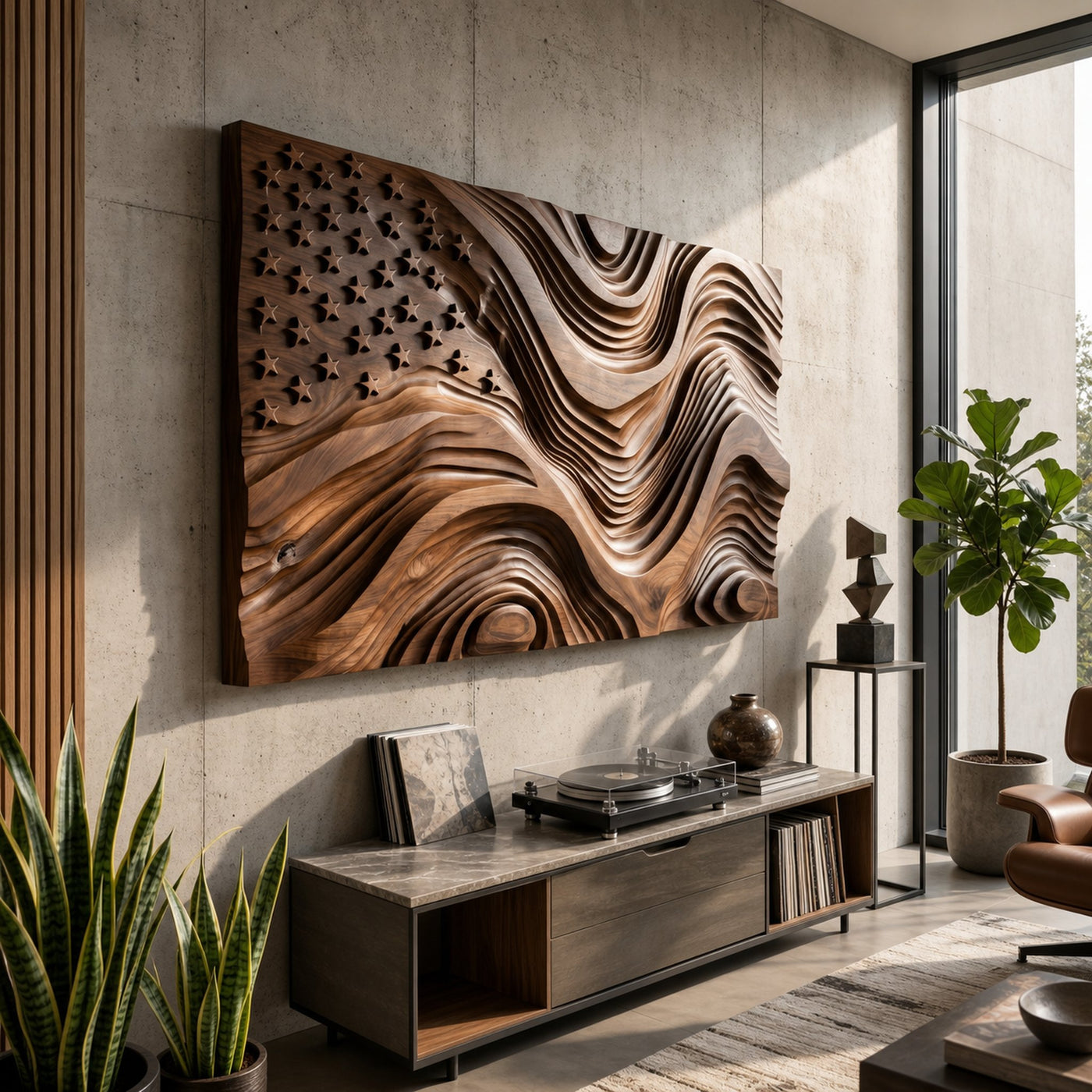 Rustic American Flag Wall Panel With Wave Relief For Living Room - product view 4