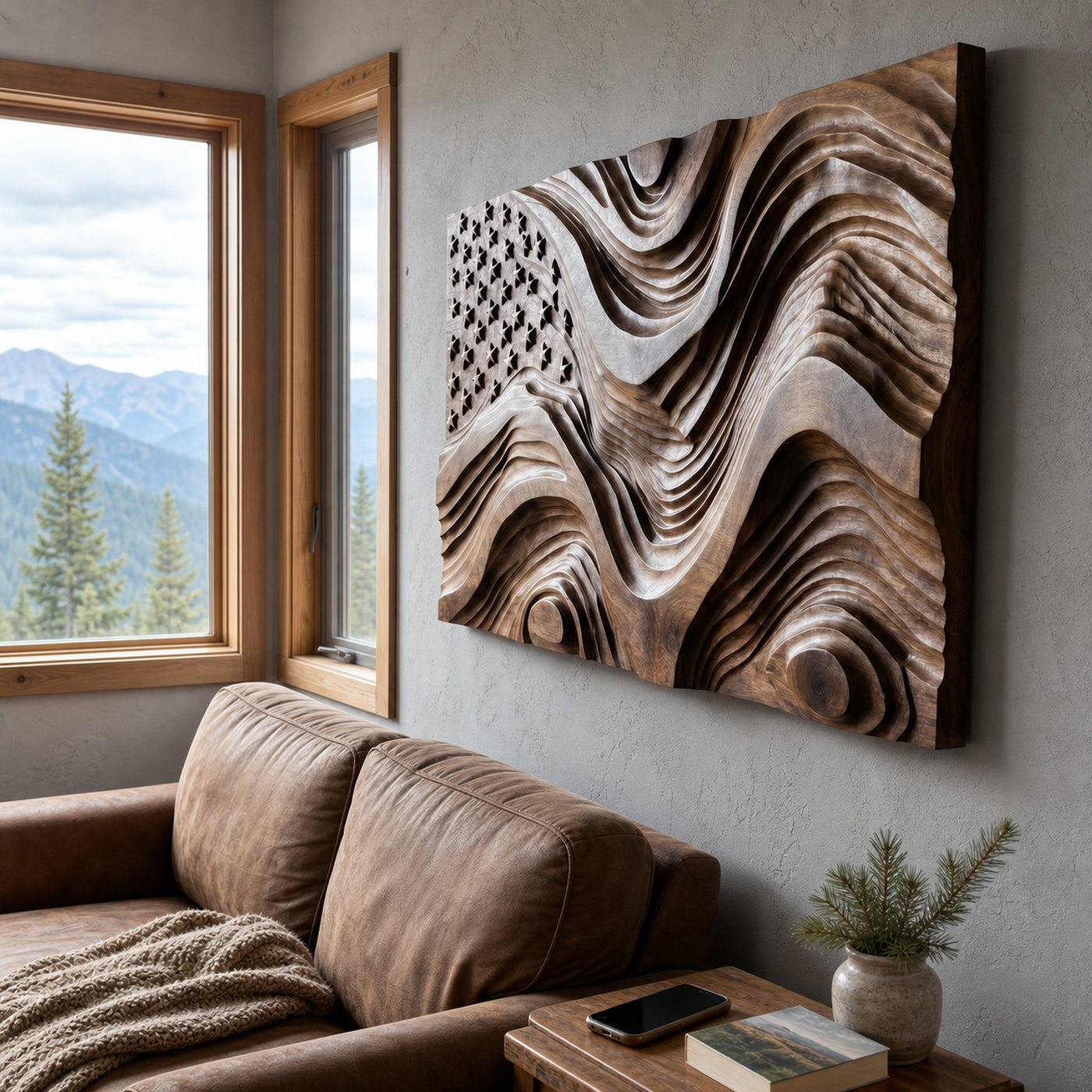 Rustic American Flag Wall Panel With Wave Relief For Living Room - product view 5