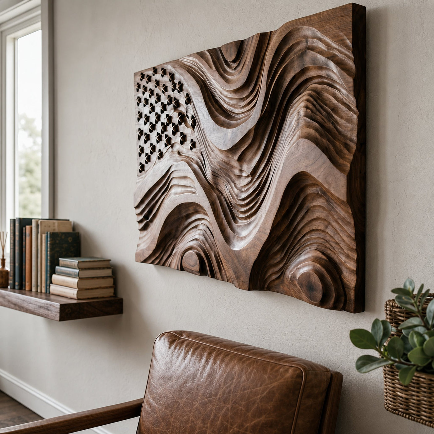 Rustic American Flag Wall Panel With Wave Relief For Living Room - product view 6