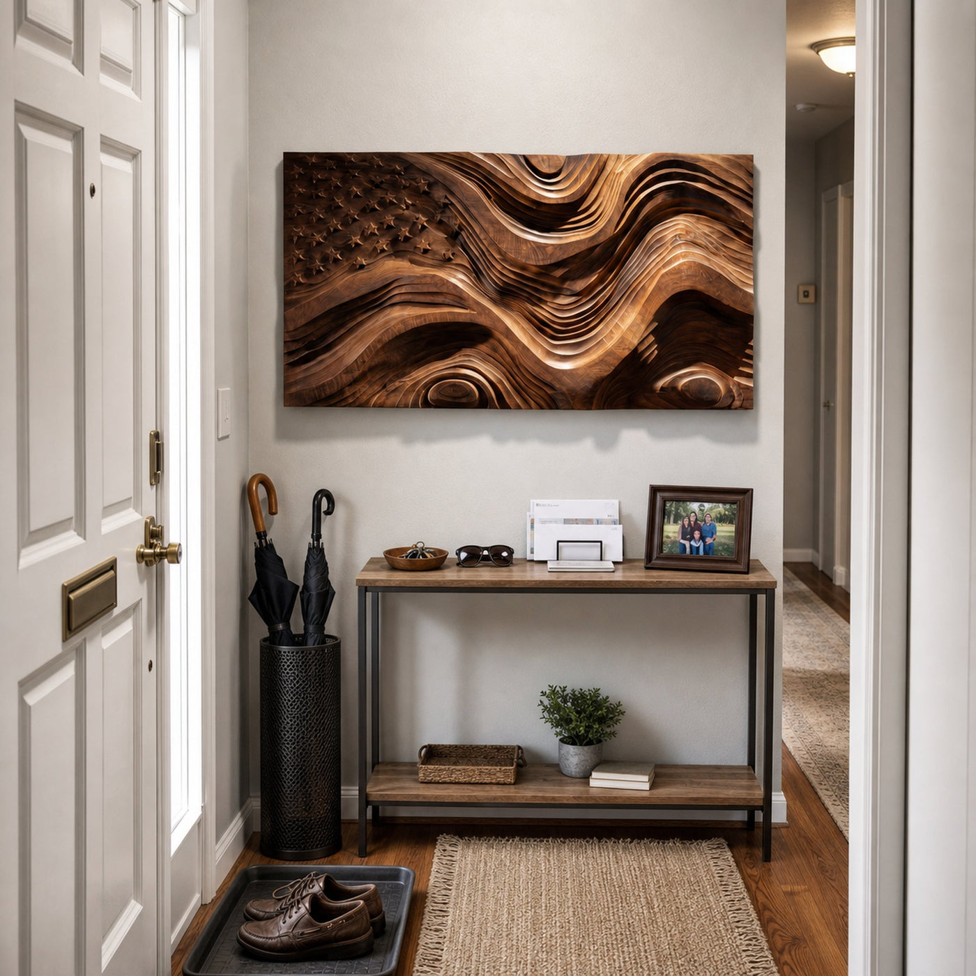 Rustic American Flag Wall Panel With Wave Relief For Living Room - product view 7