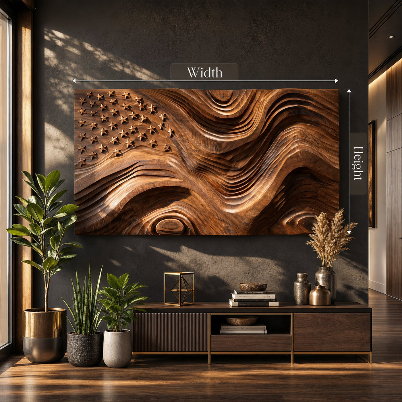Rustic American Flag Wall Panel With Wave Relief For Living Room - product view 8