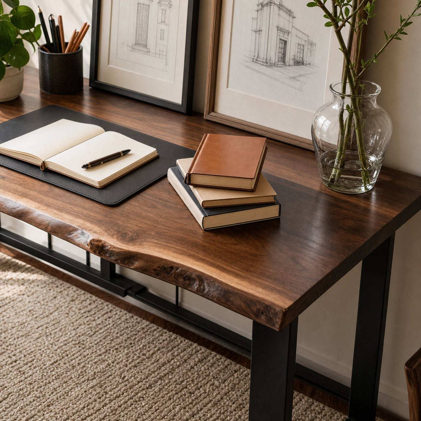 Rustic Artisan Live Edge Desk For Minimal Home Office Or Study Nook - product view 3